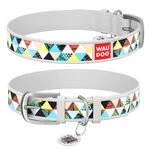 Ошейник WAUDOG Design с рисунком "Пэчворк", премиум кожа, металлическая пряжка (ширина 12 мм, длина 21-29 см), белый
