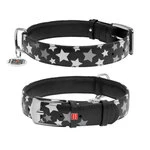 Нашийник для собак шкіряний WAUDOG Glamour з QR паспортом, візерунок "Зірочка", що світиться/світловідбиваючий, Ш 35 мм, Дл 46-60 см, чорний