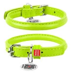 Ошейник для собак кожаный WAUDOG Glamour с QR паспортом, круглый, Д 6 мм, Дл 17-20 см, салатовый
