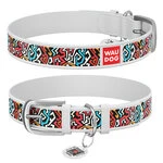 Ошейник WAUDOG Design с рисунком "Граффити 2", премиум кожа, металлическая пряжка (ширина 20 мм, длина 30-39 см), белый