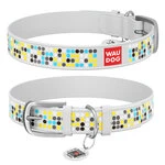 Ошейник WAUDOG Design с рисунком "Мозаика", премиум кожа, металлическая пряжка (ширина 12 мм, длина 19-25 см), белый