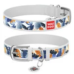 Ошейник WAUDOG Design с рисунком "Джунгли", премиум кожа, металлическая пряжка (ширина 20 мм, длина 30-39 см), белый