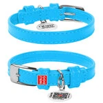Ошейник для собак кожаный WAUDOG Glamour с QR паспортом, без украшений, Ш 12 мм, Дл 21-29 см, голубой