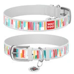 Ошейник WAUDOG Design с рисунком "Яркие полоски", премиум кожа, металлическая пряжка (ширина 25 мм, длина 38-49 см), белый