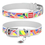 Ошейник для собак кожаный WAUDOG Design с QR паспортом, рисунок "Витраж", Ш 15 мм, Дл 27-36 см, белый