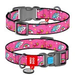 Ошейник для собак нейлоновый WAUDOG Nylon c QR паспортом, рисунок "Единороги", пластиковый фастекс, Ш 25 мм, Дл 31-49 см