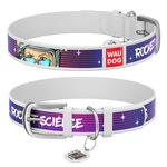 Нашийник для собак шкіряний WAUDOG Design з QR паспортом, малюнок "Космос. Ракетобудування", L, Ш 25 мм, Дл 38-49 см, білий