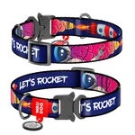 Ошейник для собак нейлоновый WAUDOG Nylon c QR-паспортом, рисунок "Космос. Ракета", металлическая пряжка-фастекс, M, Ш 20 мм, Дл 24-40 см