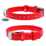 Нашийник для собак шкіряний WAUDOG Glamour з QR паспортом, з клейовими стразами, Ш 12 мм, Дл 21-29 см, червоний