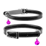 Ошейник для котов кожаный WAUDOG Glamour с QR паспортом, без украшений, Ш 9 мм, Дл 17-20 см, черный