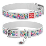 Ошейник WAUDOG Design с рисунком "Волшебные цветы", премиум кожа, металлическая пряжка (ширина 25 мм, длина 38-49 см), белый