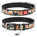 Ошейник WAUDOG Design с рисунком "Гламурные черепа", премиум кожа, металлическая пряжка (ширина 12 мм, длина 21-29 см), черный