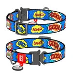 Ошейник для собак нейлоновый WAUDOG Nylon c QR паспортом, рисунок "ВАУ", металлическая пряжка-фастекс, Ш 25 мм, Дл 31-49 см