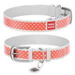 Ошейник WAUDOG Design с рисунком "Розовая полька", премиум кожа, металлическая пряжка (ширина 12 мм, длина 21-29 см), белый