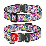 Ошейник для собак нейлоновый WAUDOG Nylon с QR паспортом, рисунок "Волшебные цветы", металлическая пряжка-фастекс, XXL, Ш 35 мм, Дл 43-70 см