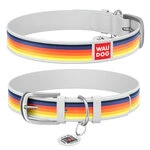 Ошейник WAUDOG Design с рисунком "Линии", премиум кожа, металлическая пряжка (ширина 12 мм, длина 21-29 см), белый