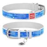 Ошейник WAUDOG Design с рисунком "Рыба", премиум кожа, металлическая пряжка (ширина 15 мм, длина 27-36 см), белый