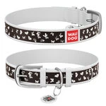 Ошейник WAUDOG Design с рисунком "Бабочки", премиум кожа, металлическая пряжка (ширина 15 мм, длина 27-36 см), белый