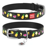 Нашийник WAUDOG Design з малюнком "Фрукти", преміум шкіра, металевий пряжка (ширина 15 мм, довжина 27-36 см), чорний