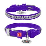 Нашийник для собак шкіряний WAUDOG Glamour з QR паспортом, з прикрасою "Полотно стрази", Ш 12 мм, Дл 21-29 см, фіолетовий