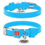 Ошейник для собак кожаный WAUDOG Glamour с QR паспортом, без украшений, Ш 9 мм, Дл 19-25 см, голубой