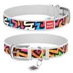 Ошейник WAUDOG Design с рисунком "Граффити", премиум кожа, металлическая пряжка (ширина 25 мм, длина 38-49 см), белый