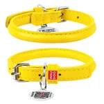 Нашийник для собак шкіряний WAUDOG Glamour з QR паспортом, круглий, Д 8 мм, Дл 20-25 см, жовтий