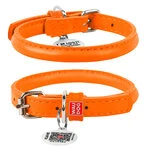Ошейник для собак кожаный WAUDOG Glamour с QR паспортом, круглый, Д 6 мм, Дл 17-20 см, оранжевый