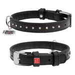 Нашийник для собак шкіряний WAUDOG Glamour з QR паспортом, з клейовими стразами, Ш 15 мм, Дл 27-36 см, чорний
