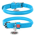 Ошейник для собак кожаный WAUDOG Glamour с QR паспортом, круглый, Д 6 мм, Дл 17-20 см, голубой