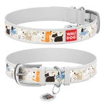Нашийник WAUDOG Design з малюнком "Собачки на прогулянці", преміум шкіра, металевий пряжка (ширина 20 мм, довжина 30-39 см), білий