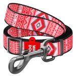 Поводок для собак нейлоновый WAUDOG Nylon, рисунок "Этно красный", регулируемый, Ш 20 мм, Дл 152-183 см