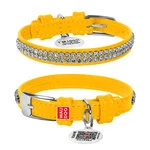 Нашийник для собак шкіряний WAUDOG Glamour з QR паспортом, з прикрасою "Полотно страз", Ш 9 мм, Дл 19-25 см, жовтий