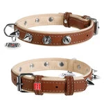 Ошейник для собак кожаный WAUDOG Soft с QR паспортом, с шипами, Ш 25 мм, Дл 38-49 см