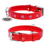Нашийник для собак шкіряний WAUDOG Glamour з QR паспортом, з клейовими стразами "Квітка", Ш 20 мм, Дл 30-39 см, червоний