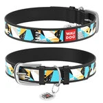 Ошейник WAUDOG Design с рисунком "Абстракция", премиум кожа, металлическая пряжка (ширина 12 мм, длина 19-25 см), черный