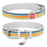 Ошейник WAUDOG Design с рисунком "Линии 2", премиум кожа, металлическая пряжка (ширина 20 мм, длина 30-39 см), белый
