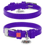 Ошейник для собак кожаный WAUDOG Glamour с QR паспортом, без украшений, Ш 12 мм, Дл 21-29 см, фиолетовый