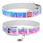 Ошейник WAUDOG Design с рисунком "Ловец снов", премиум кожа, металлическая пряжка (ширина 35 мм, длина 46-60 см), белый