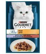 ПАК Влажный корм для кошек Gourmet Perle Duo с телятиной и уткой 26 шт по 85 г