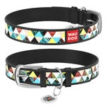 Нашийник WAUDOG Design з малюнком "Печворк", преміум шкіра, металевий пряжка (ширина 35 мм, довжина 46-60 см), чорний