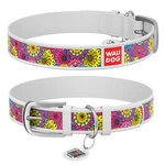 Ошейник WAUDOG Design с рисунком "Весна", премиум кожа, металлическая пряжка (ширина 12 мм, длина 21-29 см), белый