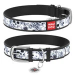 Ошейник WAUDOG Design с рисунком "Черно-белые черепа", премиум кожа, металлическая пряжка (ширина 25 мм, длина 38-49 см), черный