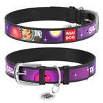 Ошейник для собак кожаный WAUDOG Design с QR паспортом, рисунок "Больше космоса", XS, Ш 12 мм, Дл 21-29 см, черный