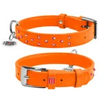 Нашийник для собак шкіряний WAUDOG Glamour з QR паспортом, з клейовими стразами, Ш 25 мм, Дл 38-49 см, оранжевий