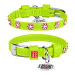 Нашийник для собак шкіряний WAUDOG Glamour з QR паспортом, з клейовими стразами "Квітка", Ш 12 мм, Дл 21-29 см, салатовий