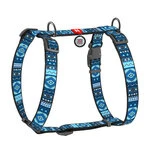 Анатомічний H-подібний нашийник для собак WAUDOG Nylon з QR-паспортом, малюнок "Етно синій", пластиковий фастекс, М, Ш 20 мм, А 40-70, В 50-80