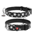 Ошейник для собак кожаный WAUDOG Glamour с QR паспортом, узор "Звёздочка", светящийся/светоотражающий, Ш 20 мм, Дл 30-39 см, черный