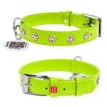 Нашийник для собак шкіряний WAUDOG Glamour з QR паспортом, з клейовими стразами "Квітка", Ш 15 мм, Дл 27-36 см, салатовий