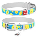 Нашийник WAUDOG Design з малюнком "Квіти на блакитному", преміум шкіра, металевий пряжка (ширина 12 мм, довжина 19-25 см), білий